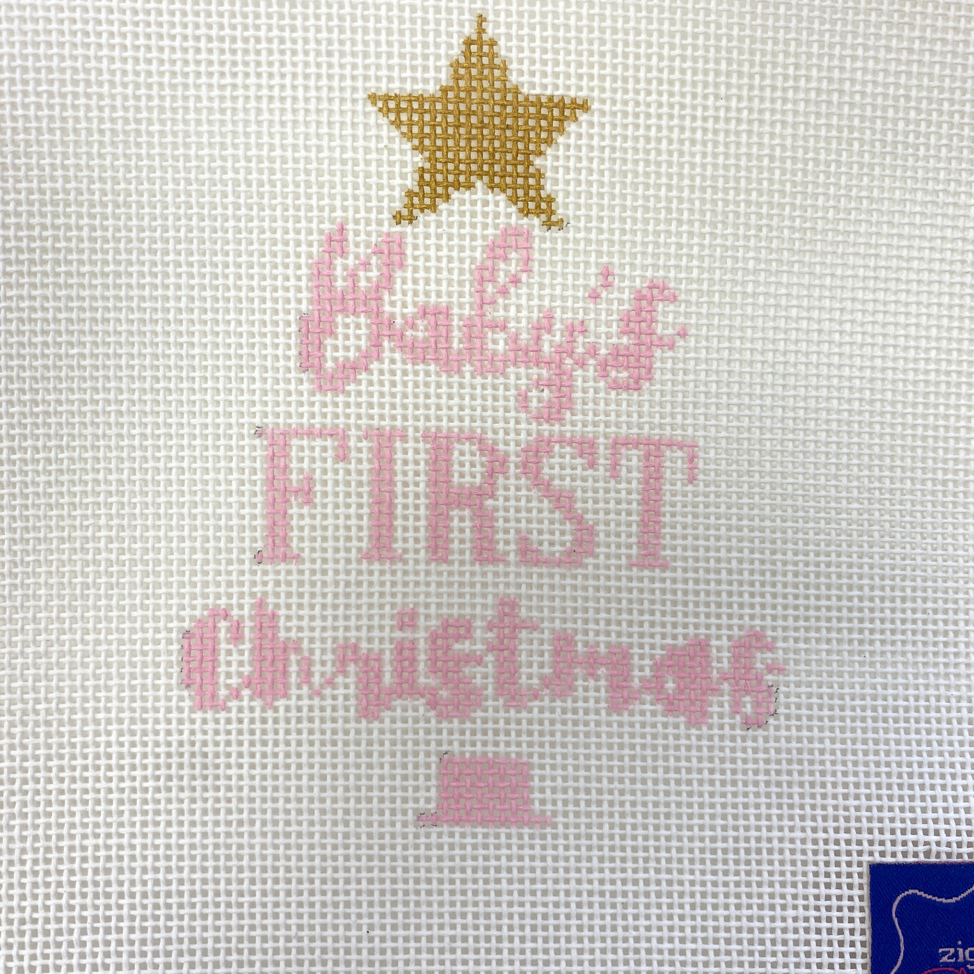 Baby's First Christmas Tree Ornament - pink Needlepoint Canvas