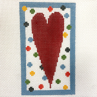 Polka Dots with Red Heart Needlepoint Canvas