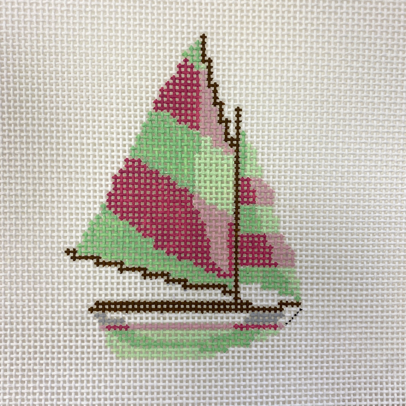 Sailboat With Pink and Green Stripe Needlepoint Canvas
