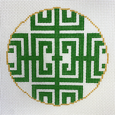 Fret in Green Needlepoint Canvas