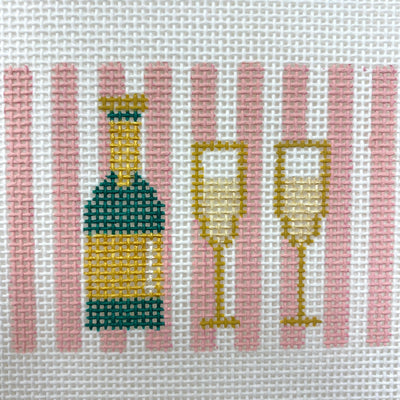 Champagne and Two Glasses Insert Pink Needlepoint Canvas