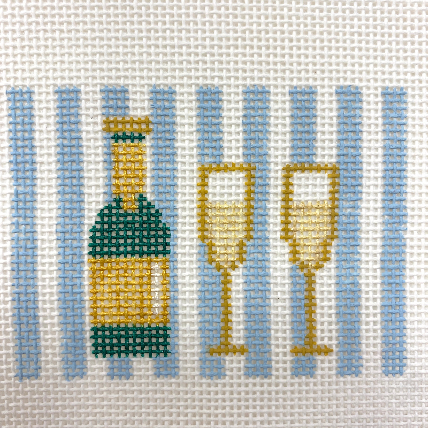 Champagne and Two Glasses Insert Blue Needlepoint Canvas
