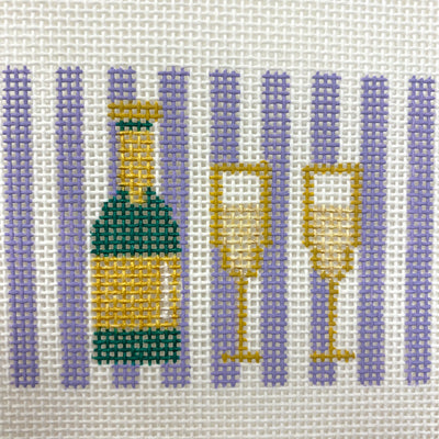 Champagne and Two Glasses Insert Purple Needlepoint Canvas