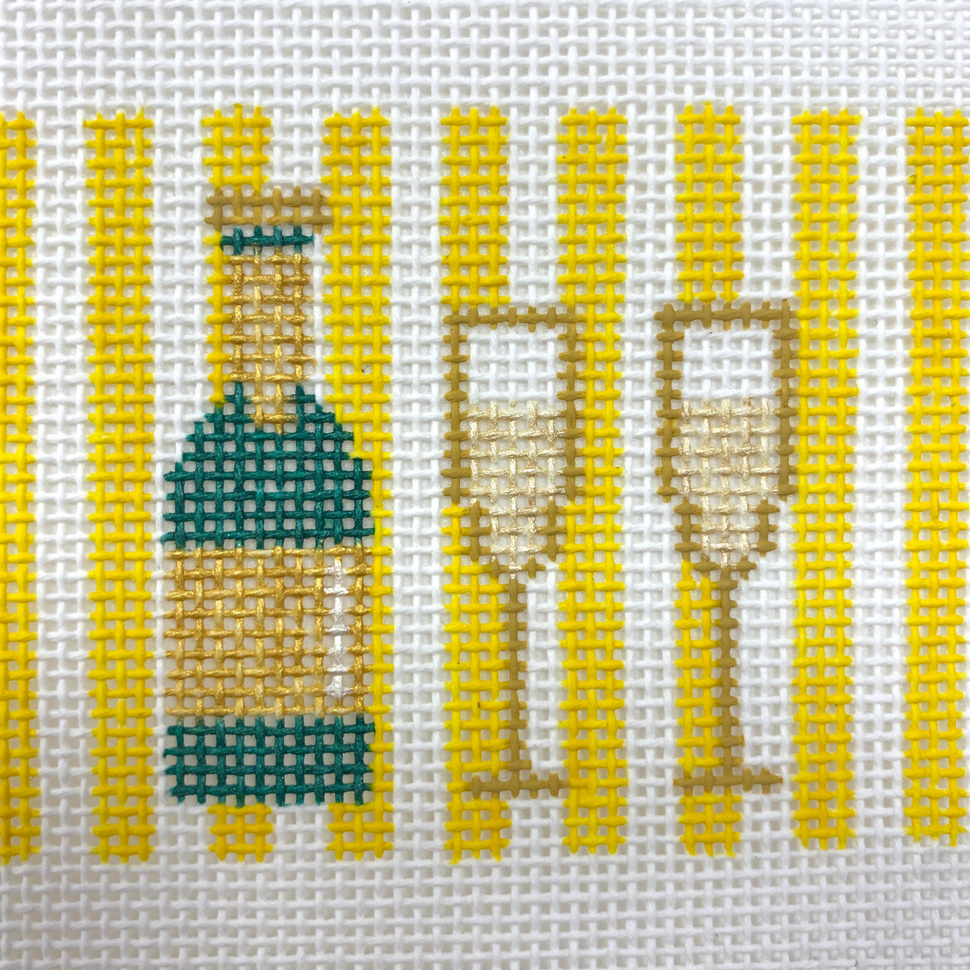 Champagne and Two Glasses Insert Yellow Needlepoint Canvas