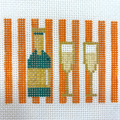 Champagne and Two Glasses Insert Orange Needlepoint Canvas