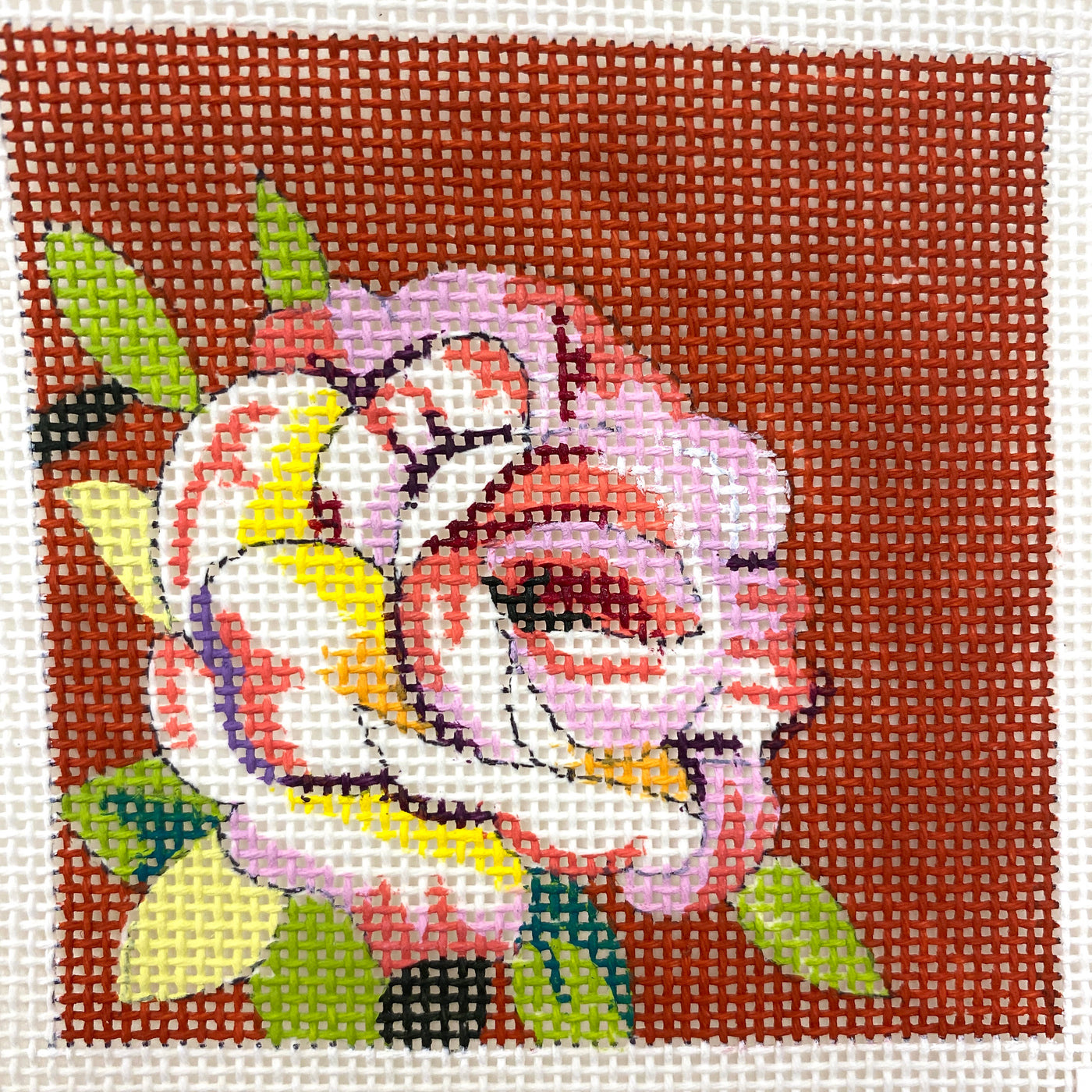 Pink Rose with Coral Background Needlepoint Canvas