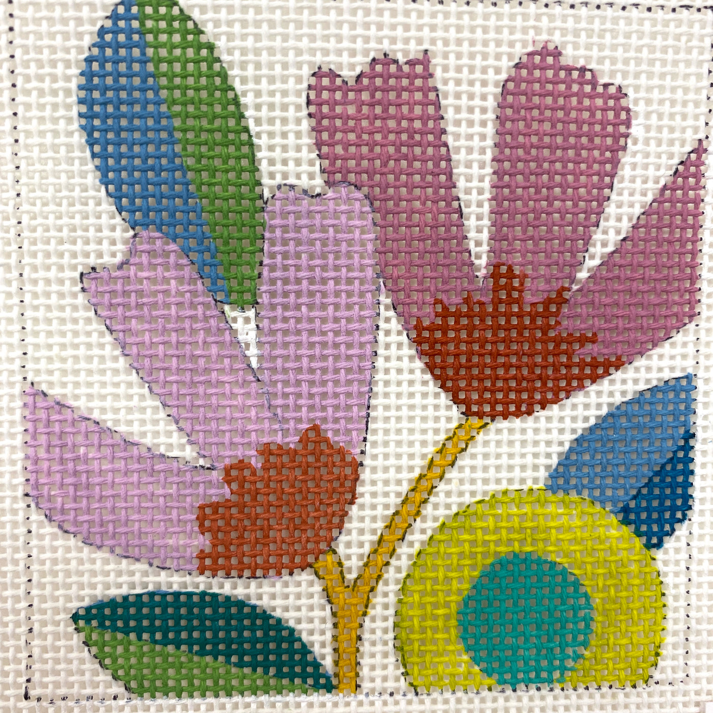 Pink Whimsical Florals Needlepoint Canvas