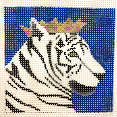 White Tiger with Crown Needlepoint Canvas