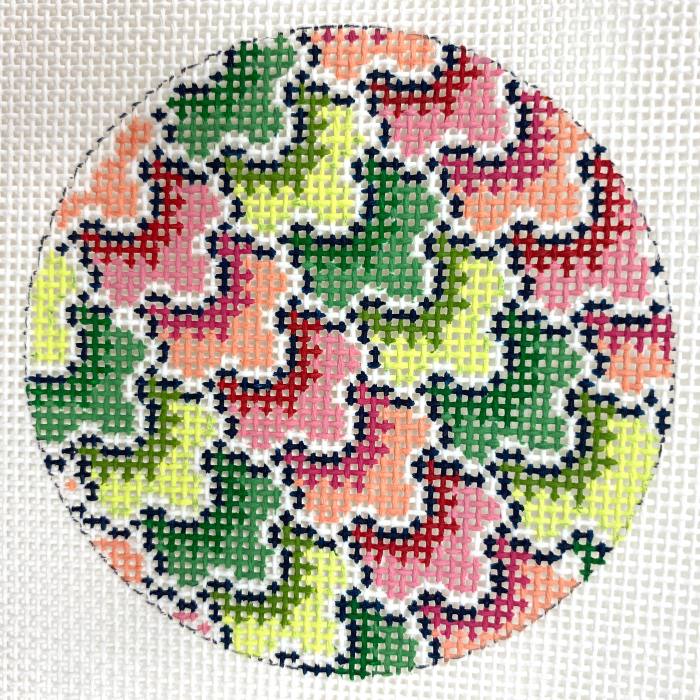 Pink and Green Petals Needlepoint Canvas