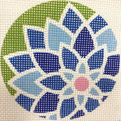 Graphic Flower Blue & Green Needlepoint Canvas