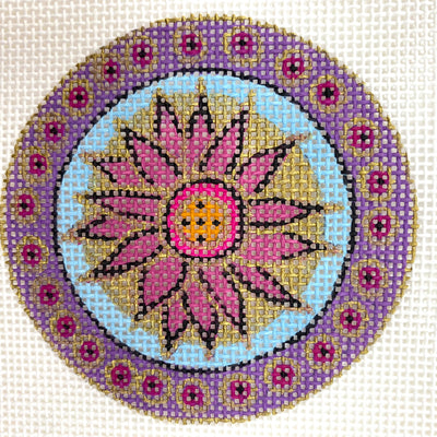 Floral Round Fuschia Needlepoint Canvas