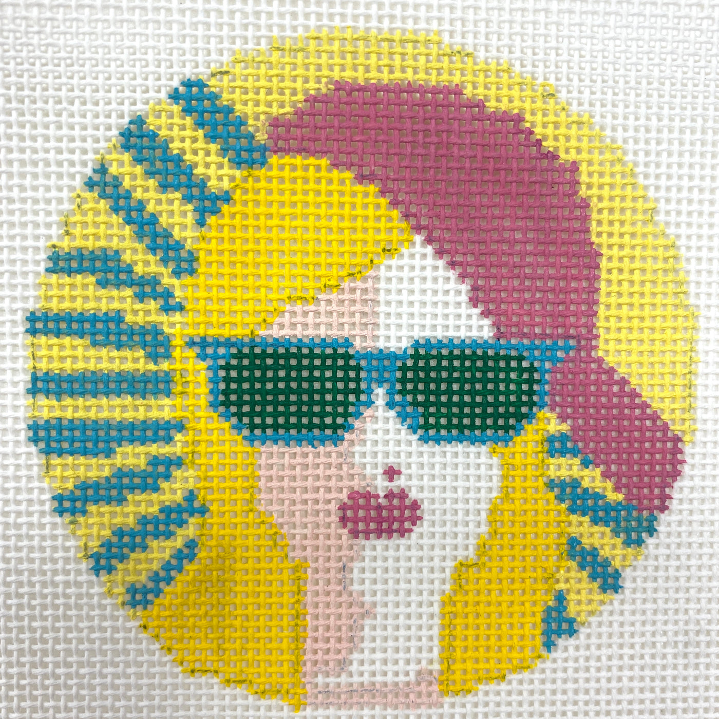 Girl with Pink Hat and Sunglasses Needlepoint Canvas