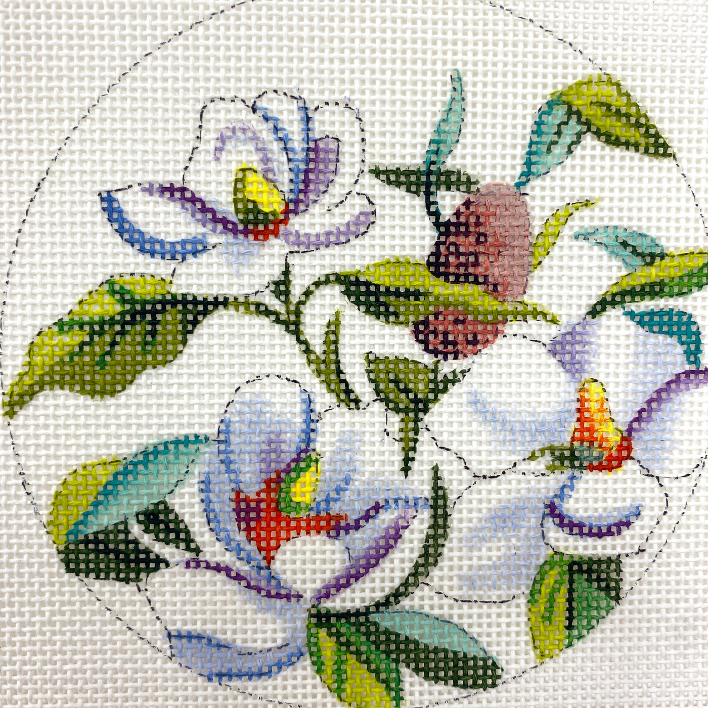 Magnolias Round Insert Needlepoint Canvas