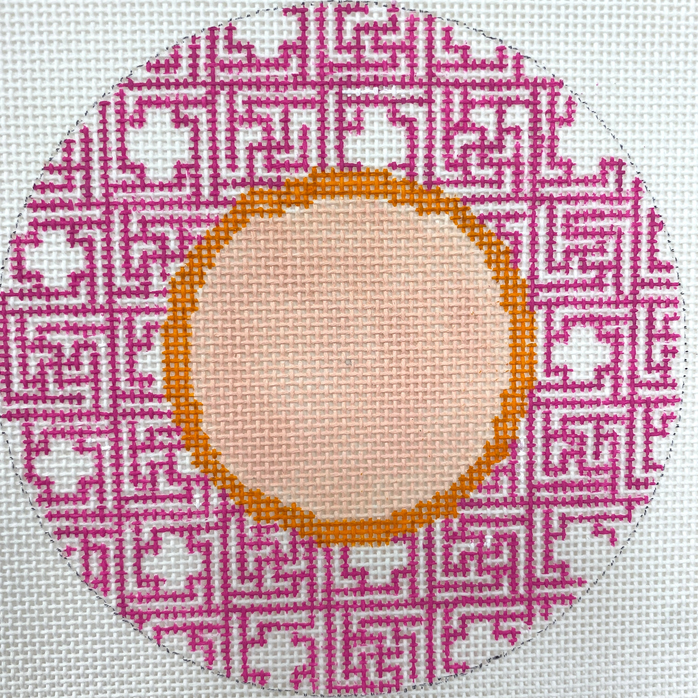 Krista Round - Pink Needlepoint Canvas
