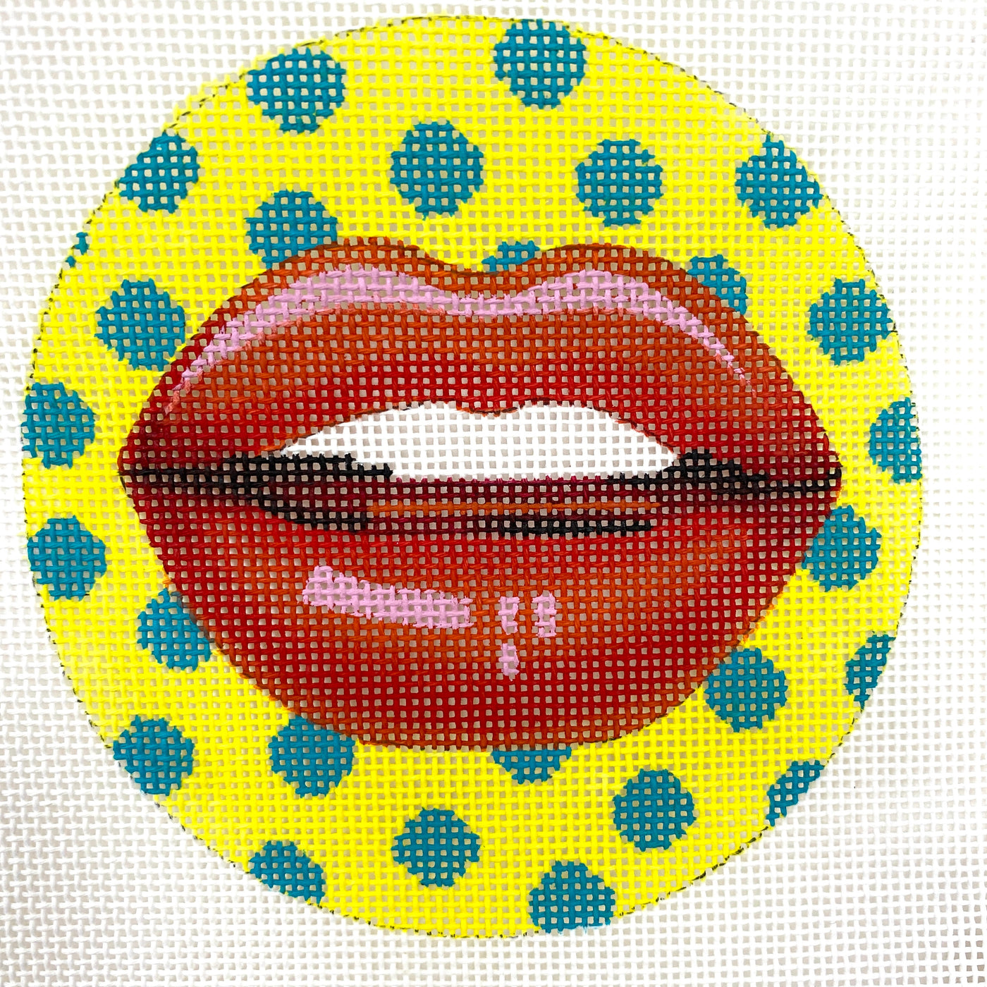 Lips Round Needlepoint Canvas
