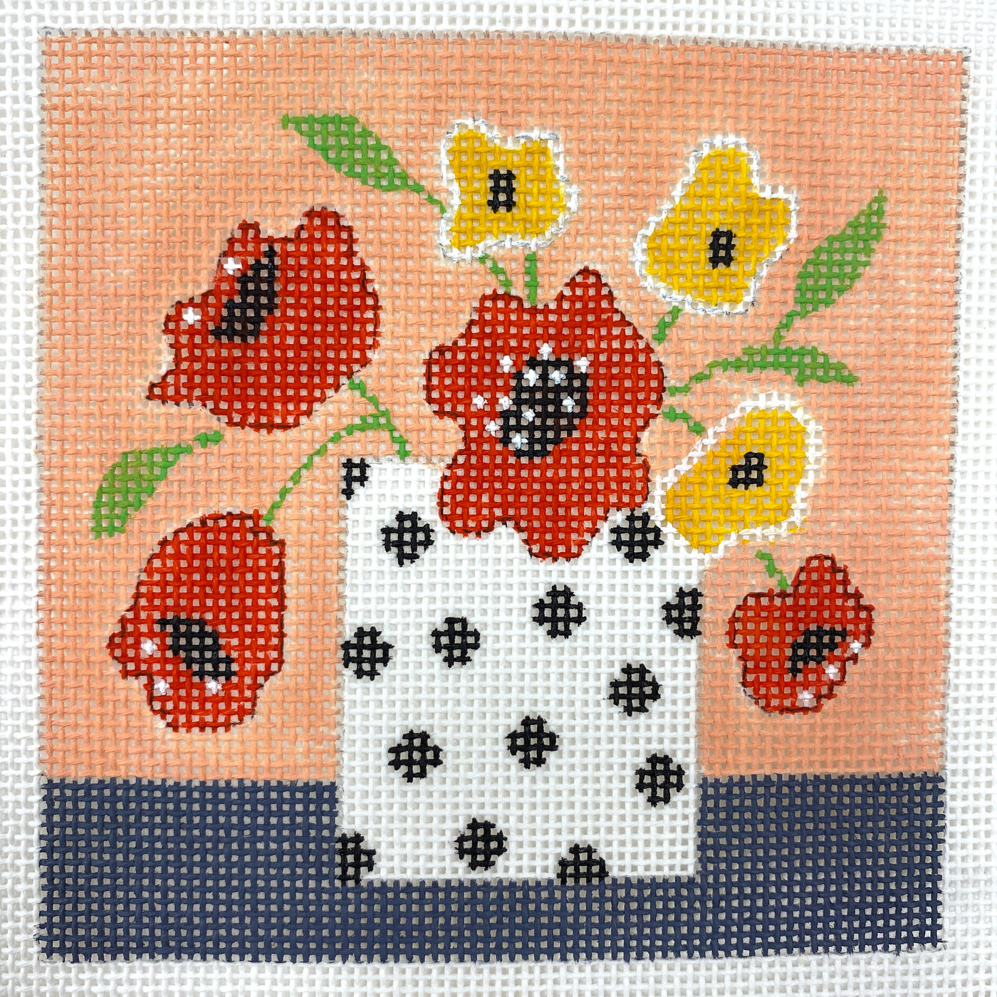 Coral Mod Flowers Coaster Needlepoint Canvas