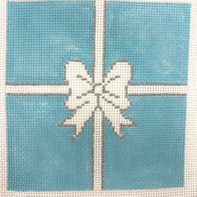 Little Blue Box with Ribbon 3" square Needlepoint Canvas