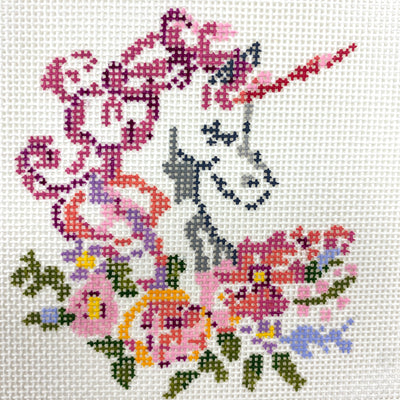 Unicorn with Flowers Needlepoint Canvas