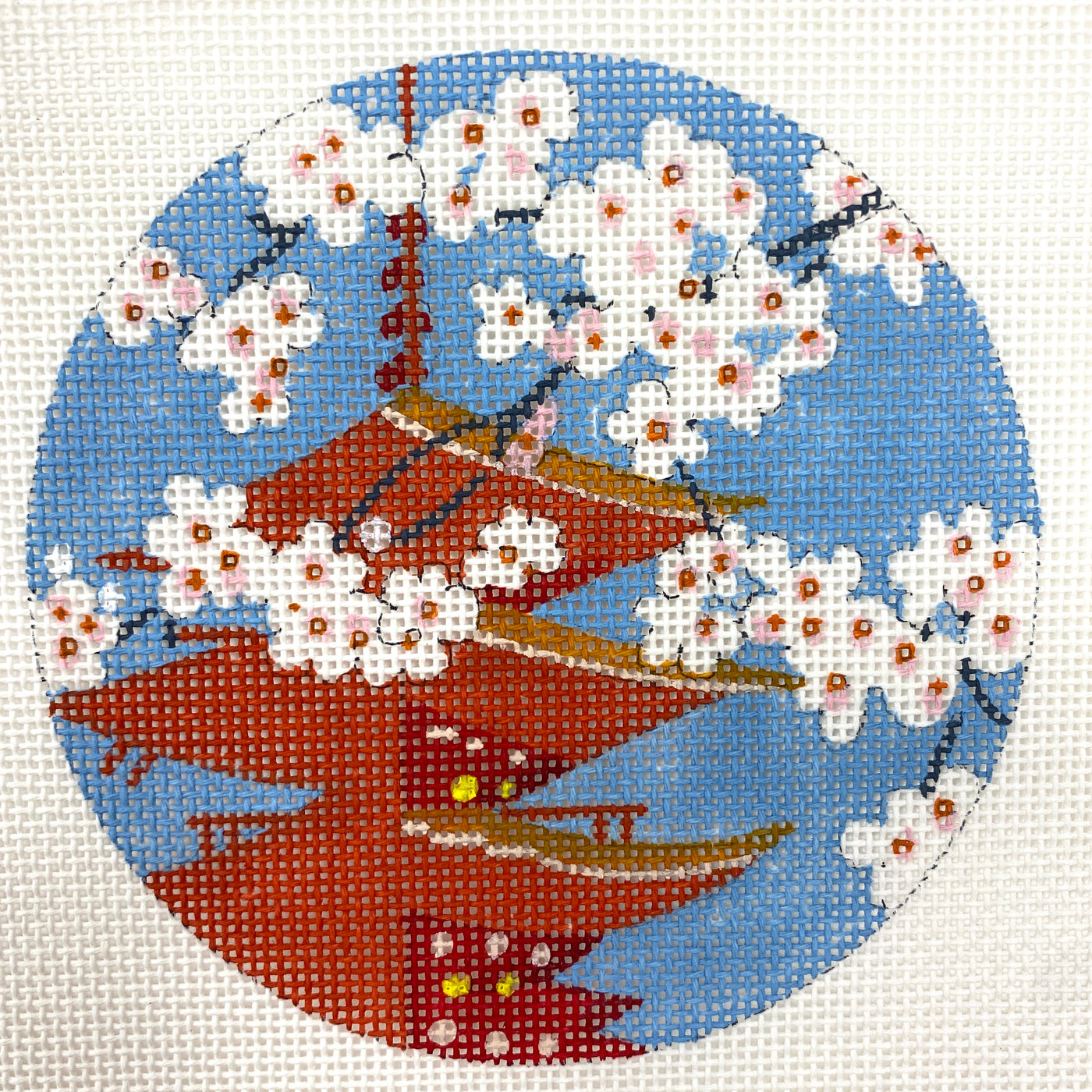 Japanese Cherry Blossom Round Insert/Ornament Needlepoint Canvas