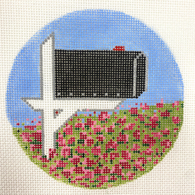 Mailbox Round Pink Flowers with Stitch Guide Needlepoint Canvas