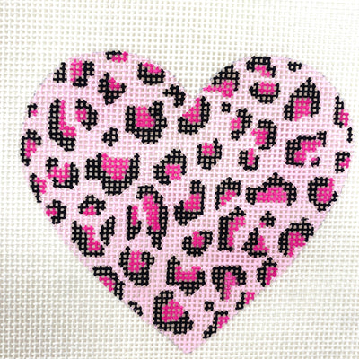 Large Pink Leopard Heart Needlepoint Canvas