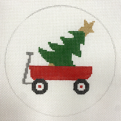 Radio Flyer Wagon with Christmas Tree Ornamnet Needlepoint Canvas
