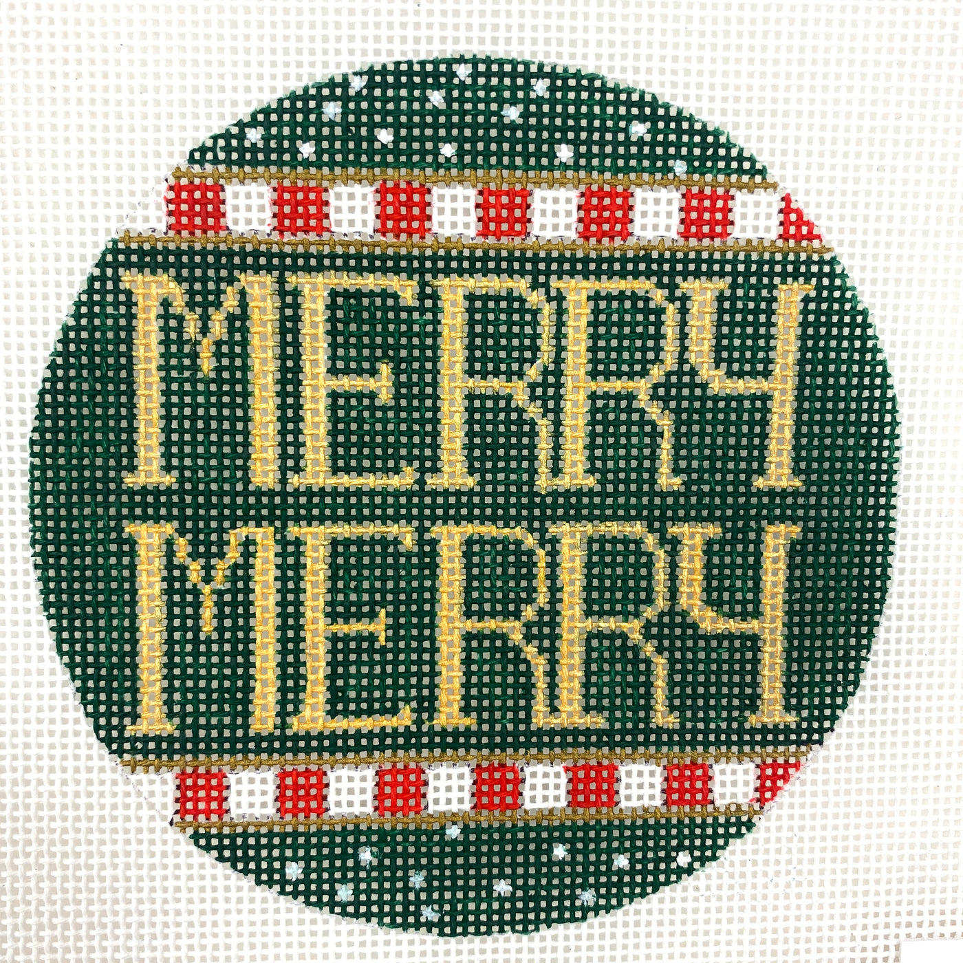 Merry Merry Ornament - Green & Gold Needlepoint Canvas