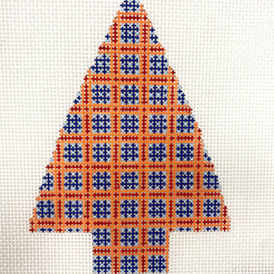 Red, Peach and Blue Squares Christmas Tree Ornament Needlepoint Canvas