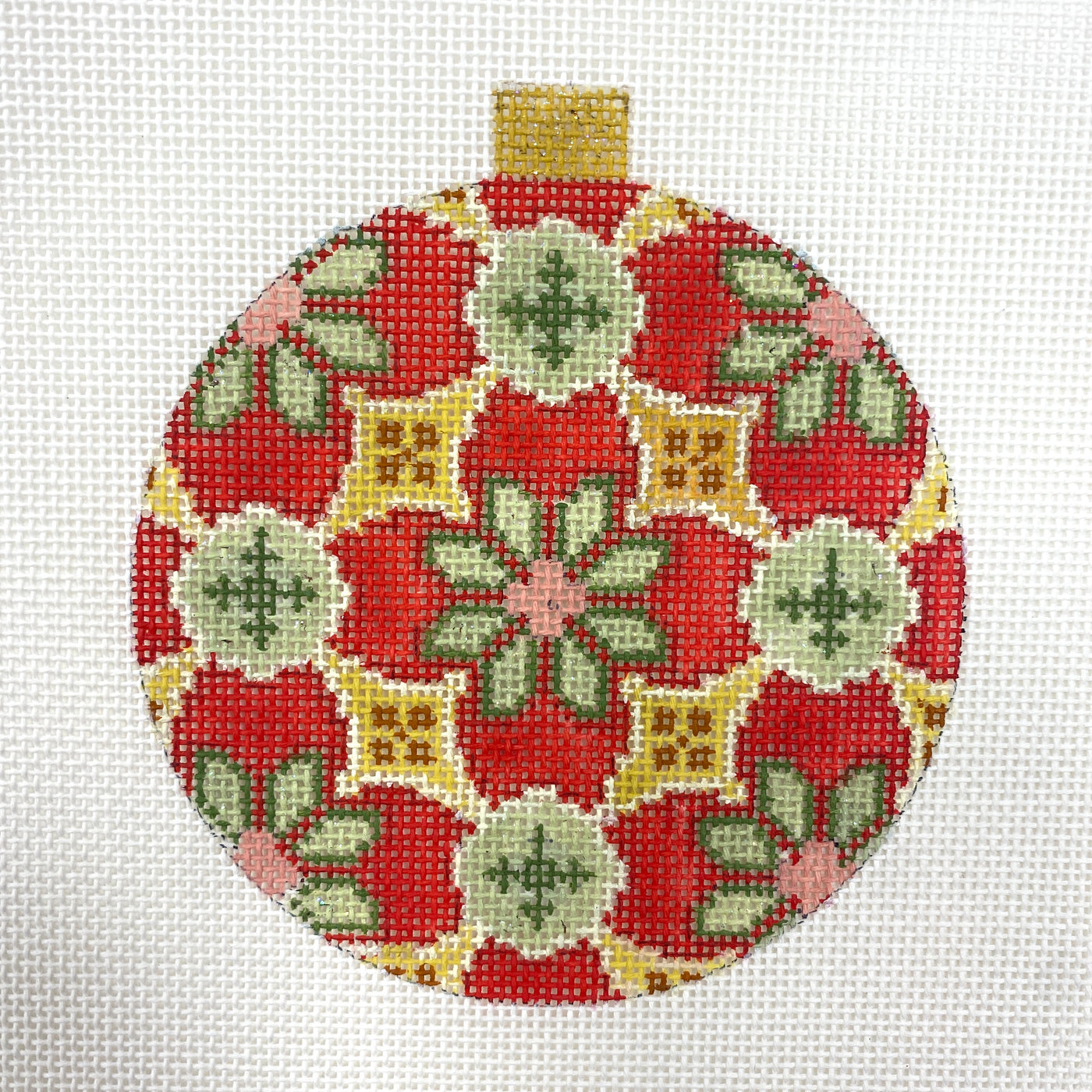 Florentine Red with Sage and Yellow Ornament Needlepoint Canvas