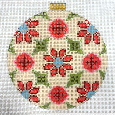 Florentine Peach with Red, Blue and Green Ornament Needlepoint Canvas