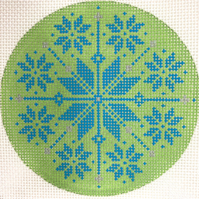 Nordic Snowflake Ornament - Green and Blue Needlepoint Canvas