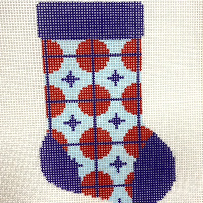 Mini Ornament Size Stocking - Purple, Red and Blue with Stitch Guide Needlepoint Canvas