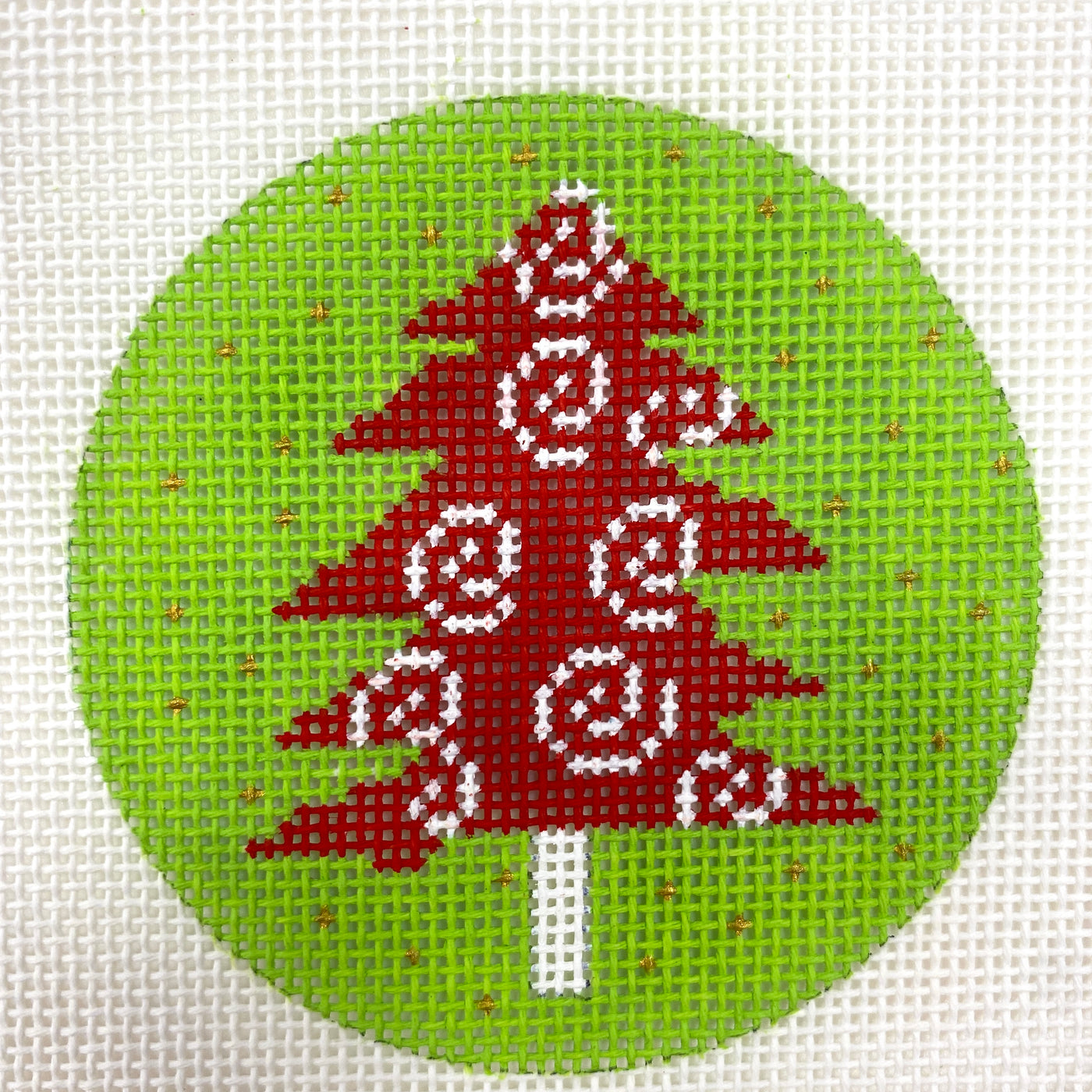 Red Christmas Tree with Swirls Ornament Needlepoint Canvas