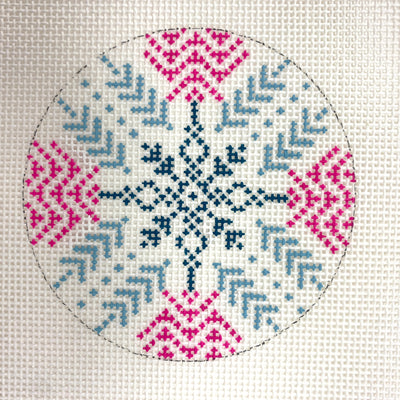 Pink & Teal Snowflake Ornament Needlepoint Canvas