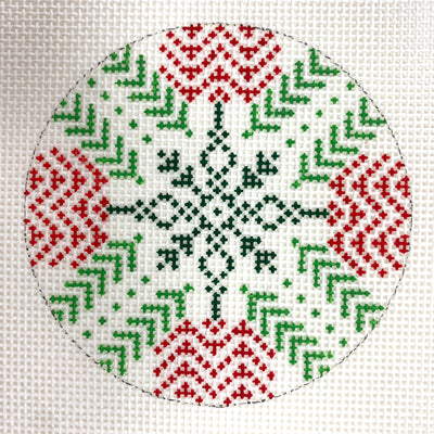 Red & Green Snowflake Ornament Needlepoint Canvas