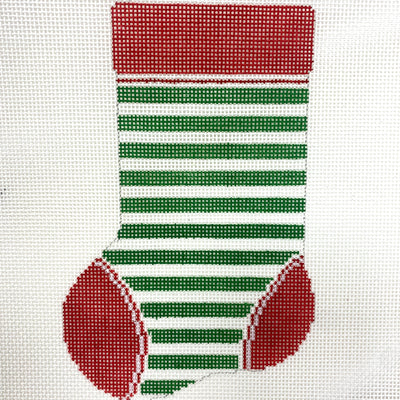 Mini Ornament Size Stocking- Red/Green with Stitch Guide Needlepoint Canvas