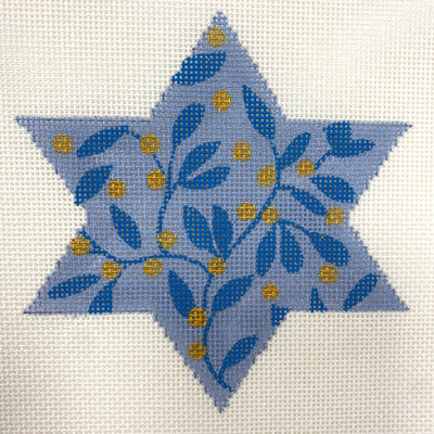 Star Snowflake Blue with Oranges Ornament Needlepoint Canvas