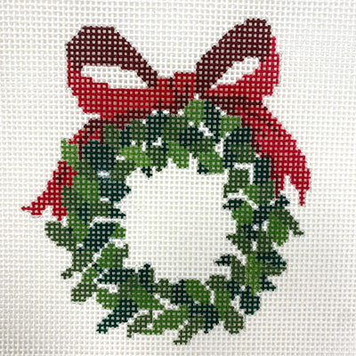 Monogramable Wreath Ornament - Red Needlepoint Canvas