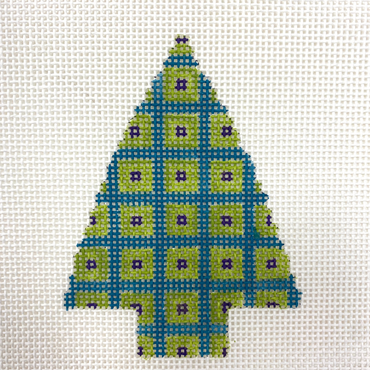 Checkerboard Tree with Purple Ornament Needlepoint Canvas