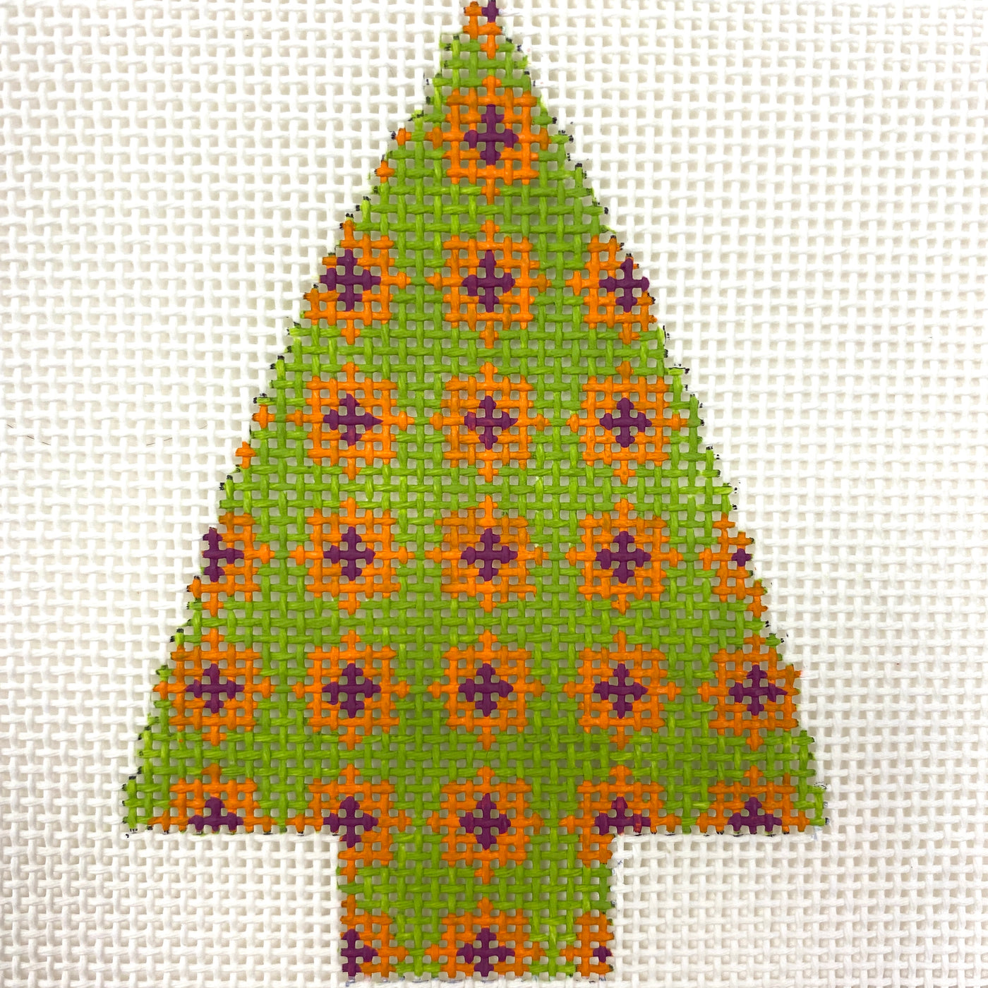 Green Tree with Orange and Purple Needlepoint Canvas