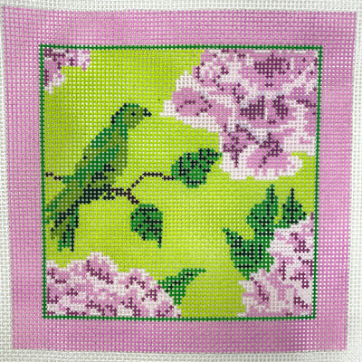 Pink & Green Floral with Bird Neeedlepoint Canvas
