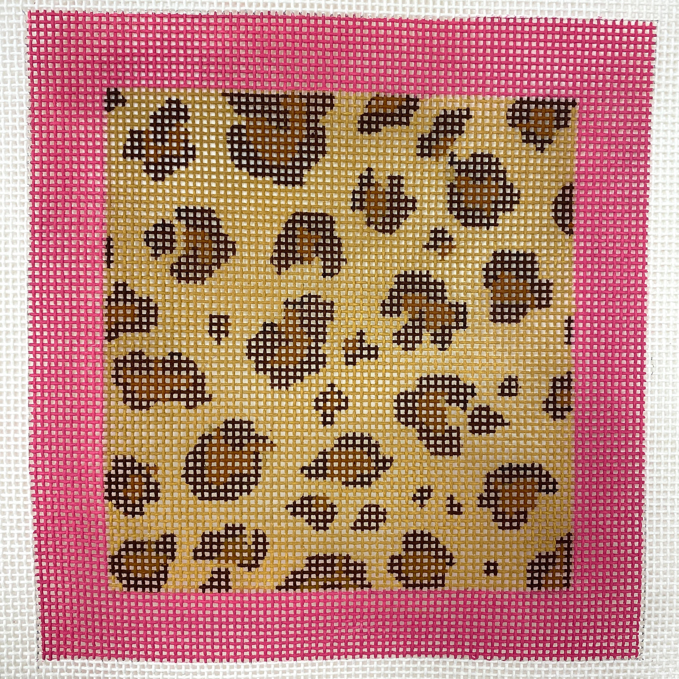 Leopard with Pink Border Needlepoint Canvas