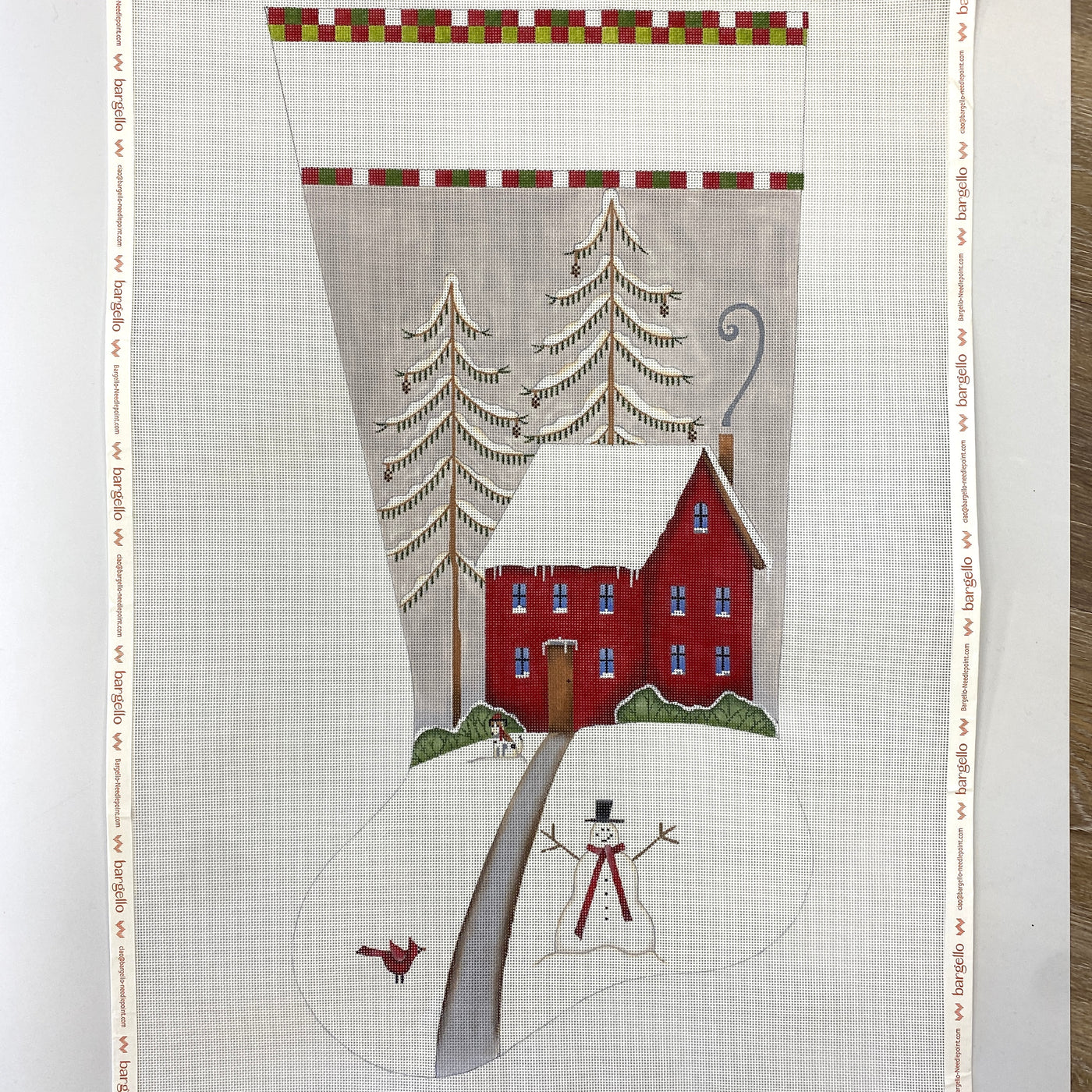 Red House Stocking with Snowman Needlepoint Canvas