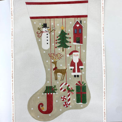 Primative Tree Trimmings Stocking Needlepoint Canvas
