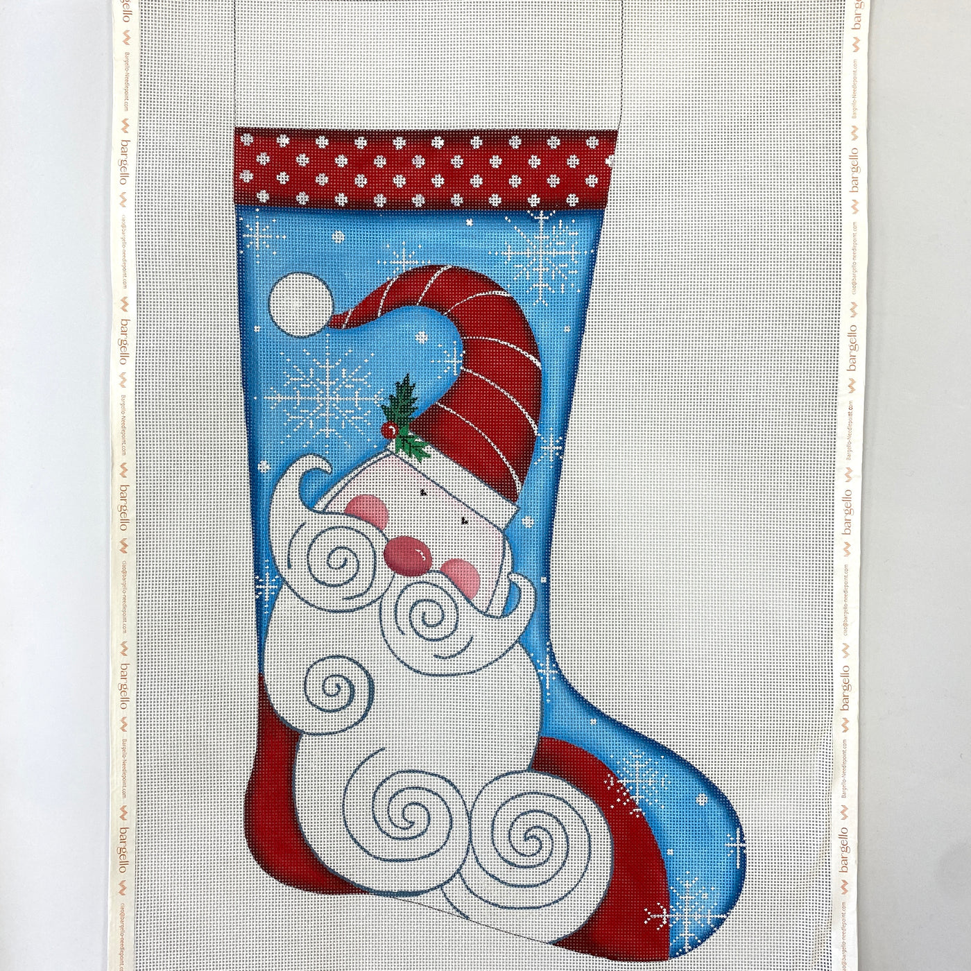 Santa Face on Blue Stocking Needlepoint Canvas