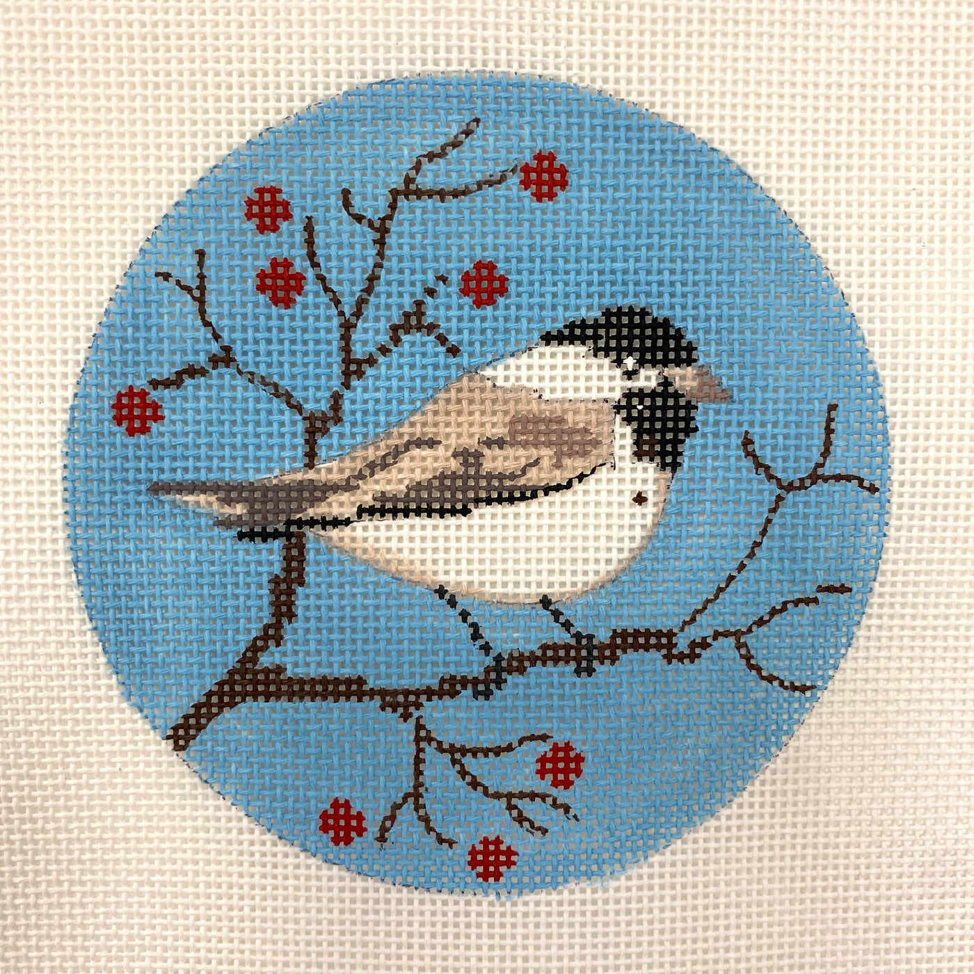 Chickadee with Bright Blue Background Needlepoint Canvas