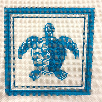 Nautical Coaster - Sea Turtle in Aqua Needlepoint Canvas
