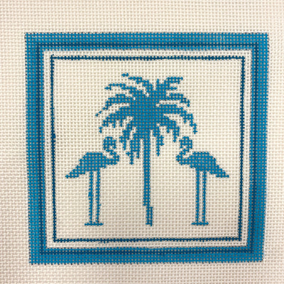 Nautical Coaster - Palm Tree in Aqua Needlepoint Canvas