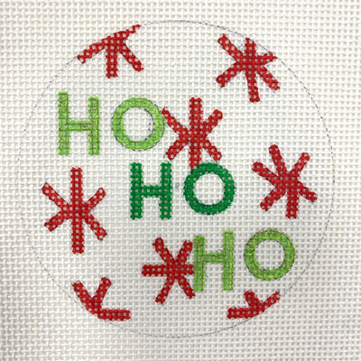 Ho Ho Ho Christmas Circle Ornament in White Needlepoint Canvas