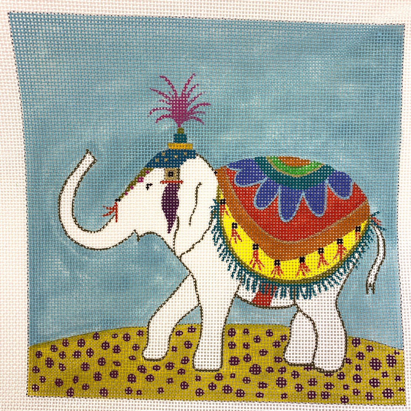 Elephant with Rainbow Blanket Needlepoint Canvas